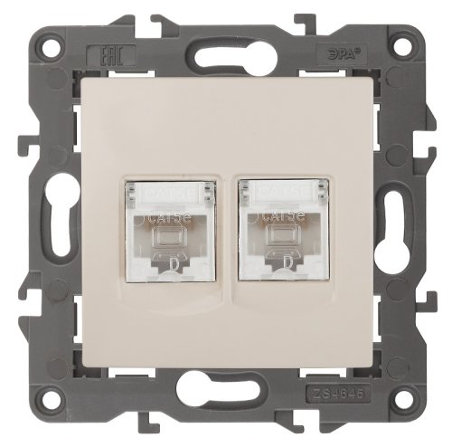 Розетка компьютерная без рамки Эра Elegance 2-м. RJ45+RJ45 5e слоновая кость картинка